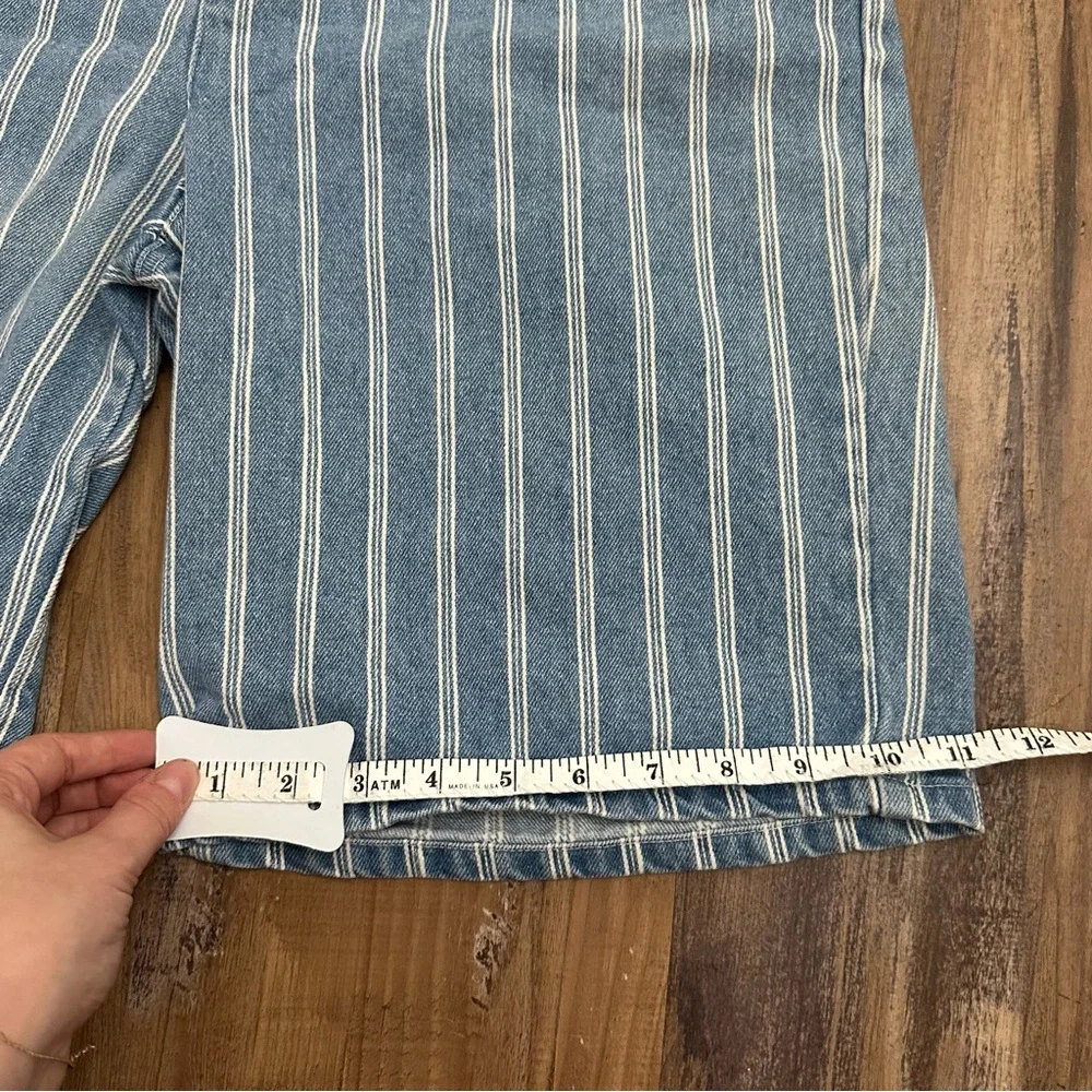 VTG 80s 90s High Waist Long Baggy Bermuda Blue & White Stripe Jean Denim Shorts